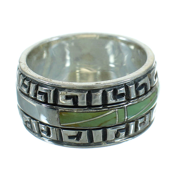 Silver Southwestern Turquoise Water Wave Ring Size 5-3/4 QX85749